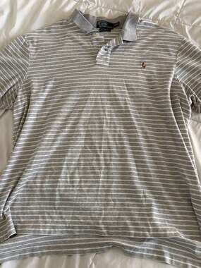 Polo Ralph Lauren Pima Soft Touch Gray White Striped Polo Shirt XXL